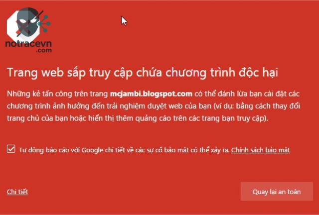truy cập trang web báo lỗi bảo mật
